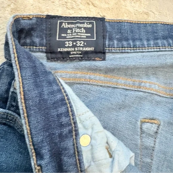 Abercrombie & Fitch Men’s Kennan Straight Stretch Blue Denim Jeans Size 33 x 32 - Picture 4 of 8